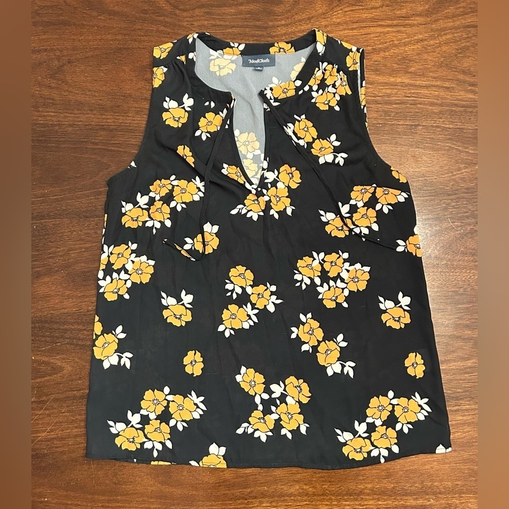 Modcloth Black and Yellow Floral Blouse